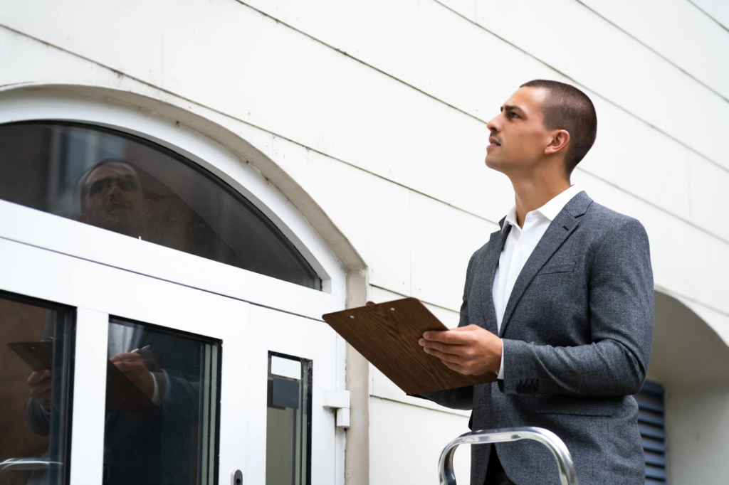Real estate appraiser evaluating the exterior of a Las Vegas home
