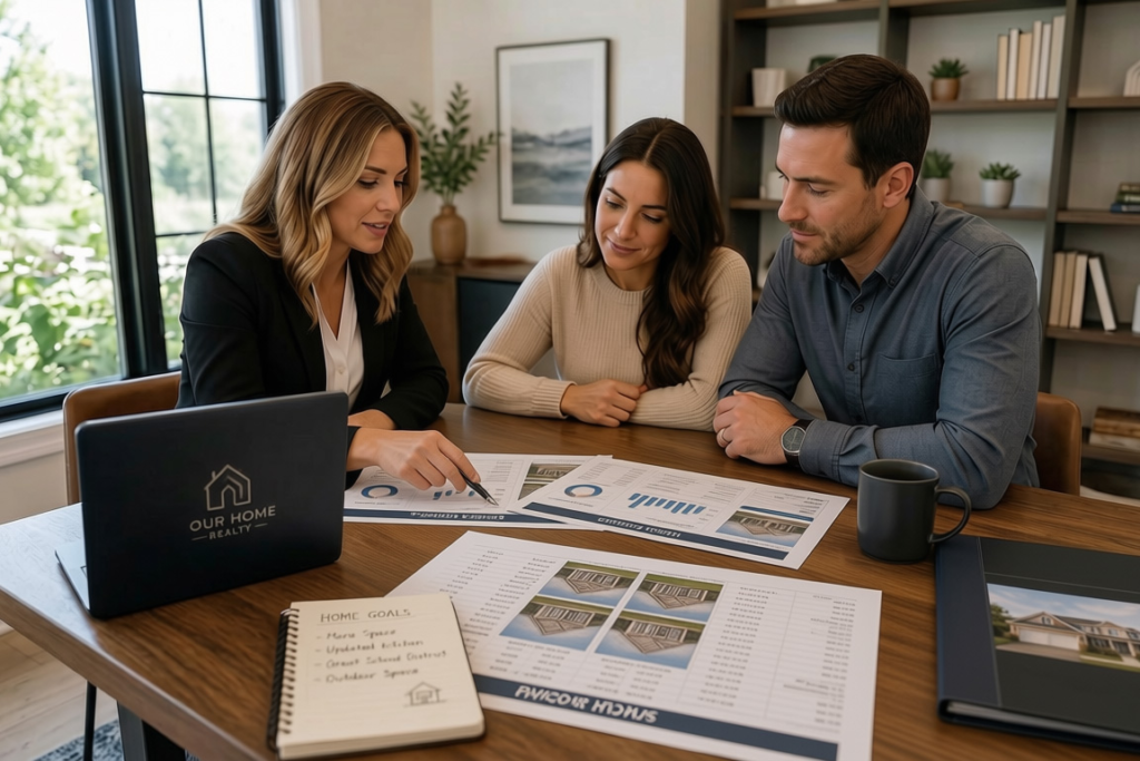Las Vegas homeowners reviewing home pricing with a real estate agent